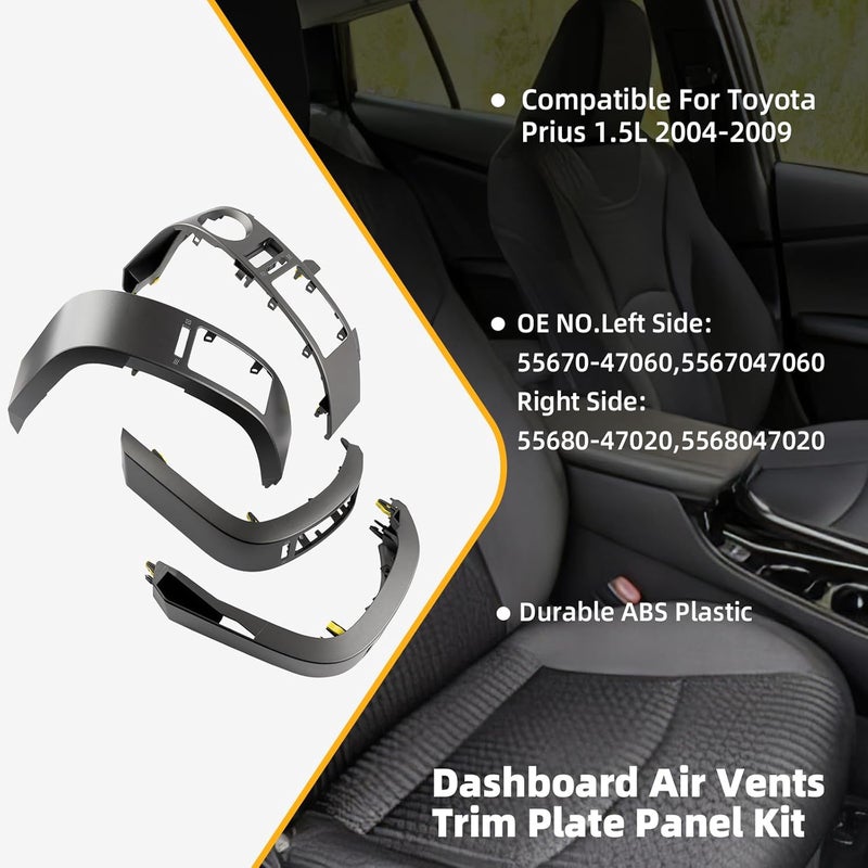 OVANOH 4PCS Center A/C Dash Air Vent Trim Panel Dashboard Cover Compatible For Toyota Prius 1.5L 2004-2009 Air Vent Outlet Left and Right Side Replaces 5568047020 5567047060 - Image 4